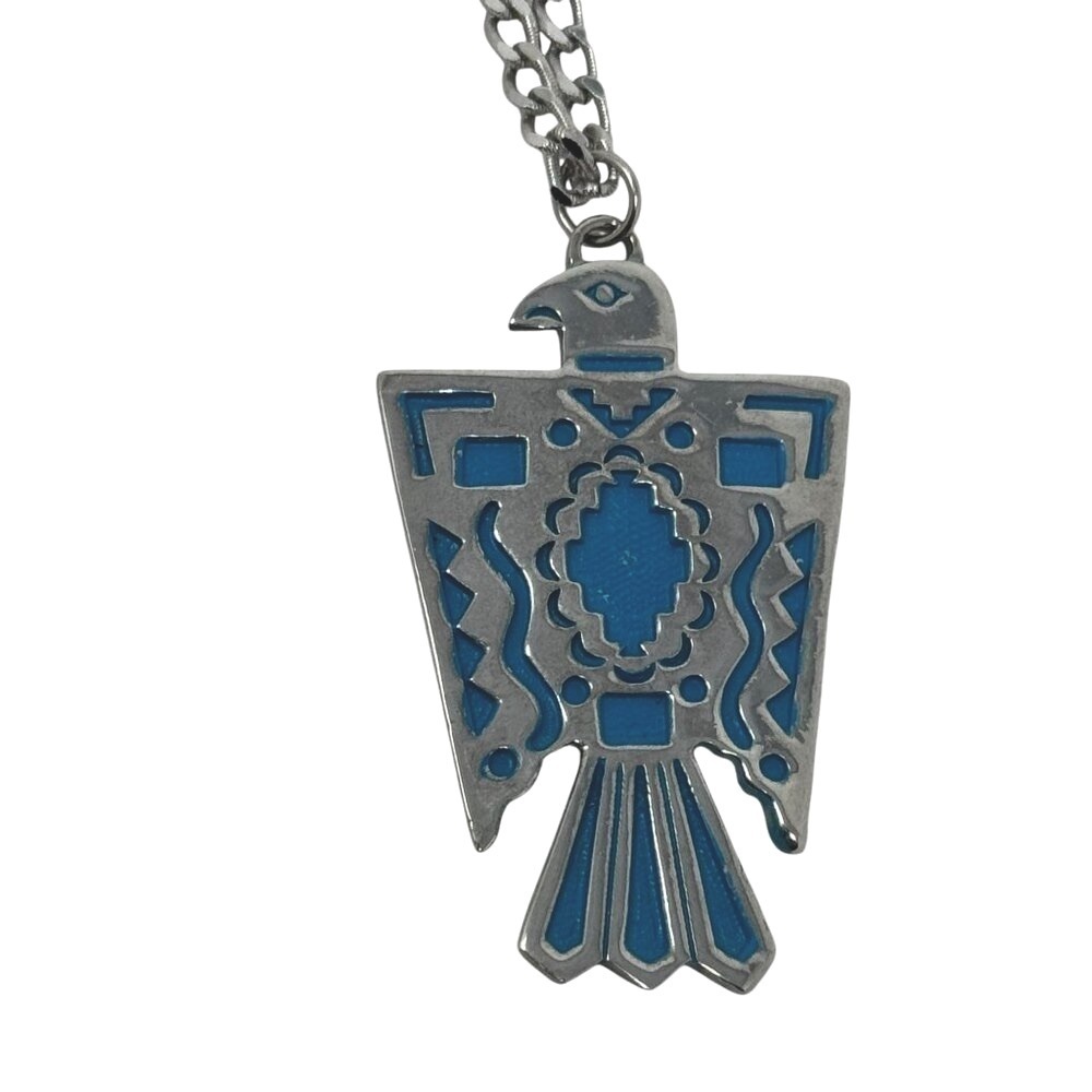Trifari vintage 1960's silver chain with thunderbird pendant 54" long